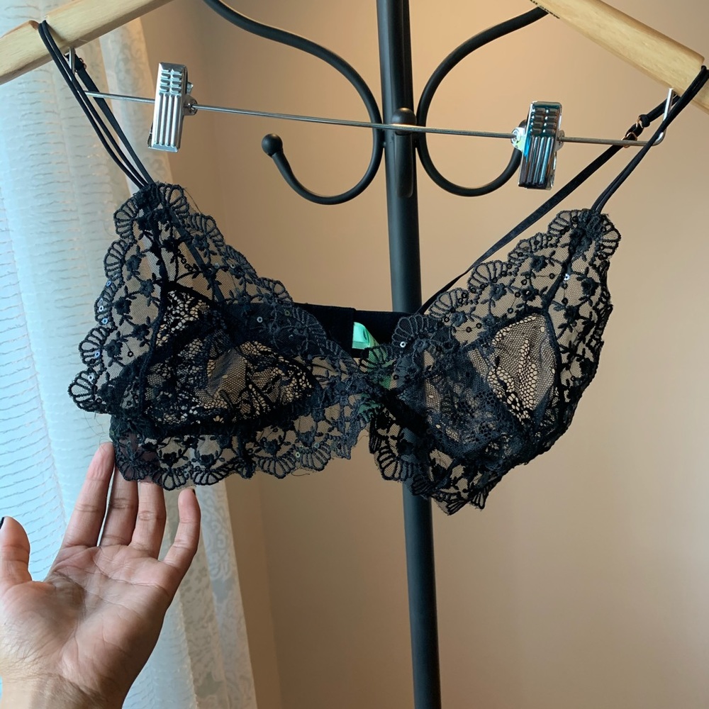 Black Lace Sequin Bralette